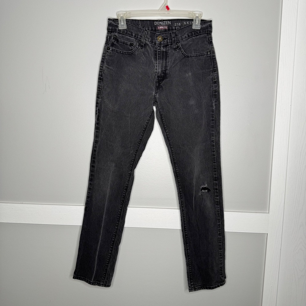 Denizen Levi's 216 Skinny Fit Jeans Mens 31x30 Black Faded Distressed Denim